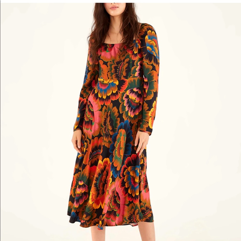NWT FARM Rio Colorful Flowers Midi Dress
